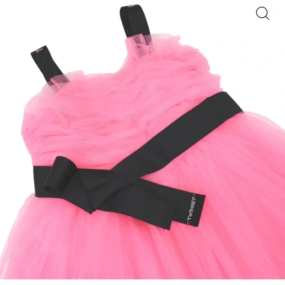 Twin-Set Pink Tulle Dress with Black Bow by designer Twinset